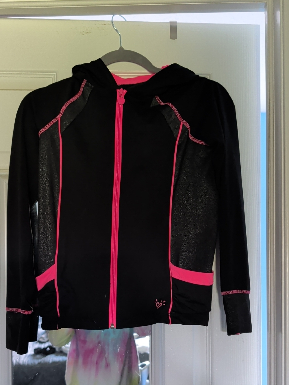 Justice Black and Hot Pink Hooded Zip Jacket